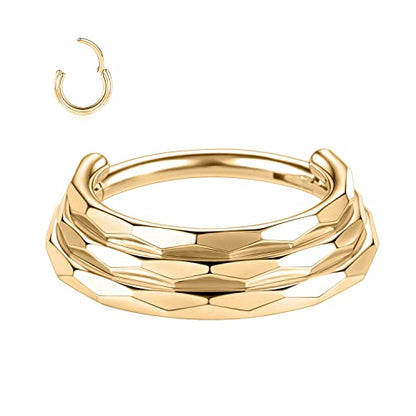FUNLMO 18G 16G Septum Jewelry Triple Stacked Septum Nose Ring Surgical Steel Daith Conch Helix Cartilage Lobe Piercing Jewelry - color: Style 5: Gold-triple stack rhombus cuts design