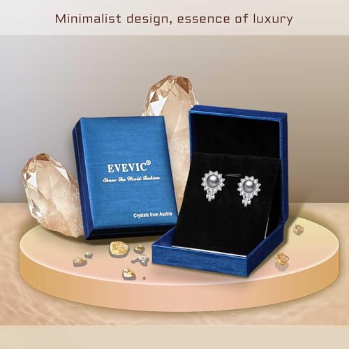Pearl Clip On Earrings for Women, Austrian Crystal Halo | 14K Gold-Plated Finish, Comfortable Clip-On Fit, Non-Pierced Earrings, Soft Silicone Pads Included, Gift Box Included - color: Black Pearl /Silver-Tone