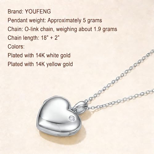 YOUFENG Love Heart Locket Necklace That Holds Pictures S925 Silver Photo Lockets Gifts for Women Jewelry - style: Polished