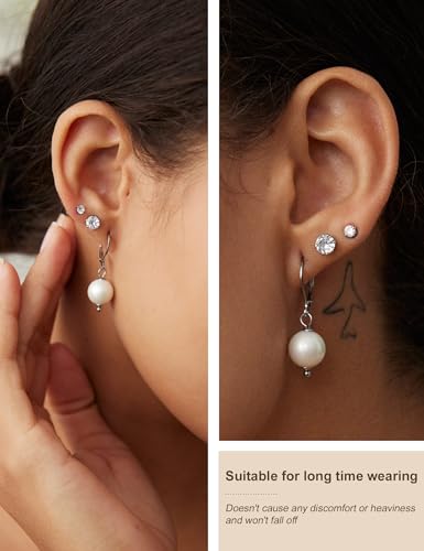5 Pairs Pearl Earrings for Women Hypoallergenic Ball Studs Earrings Set Women 316L Surgical Steel Silver Pearl Earrings Birthday Valentines Day Gifts - color: A003-silver
