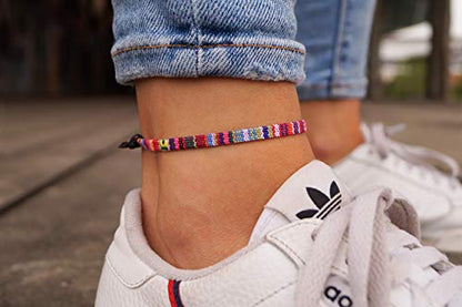 Made by Nami Surfer Anklet for Men and Women Waterproof and Adjustable Surfer Ankle Bracelet String Ankle Bracelet Beach Accessory for Ethnic Hippie Style - color: Pink