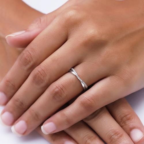 Twisted Contour Enhancer Wedding Band Ring for Women,0.10 CT | Metal: 10K Gold; 14K Gold; Sterling Silver|Stone: Natural Diamond Accent; Moissanite - color: 925 White Gold, size: 11