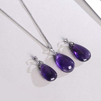 iSTONE 925 Sterling Silver Natural Crytral for Womens Pendant Necklace, Gemstone Birthstone with 17.8" Silver Chain Ladies - color: Amethyst
