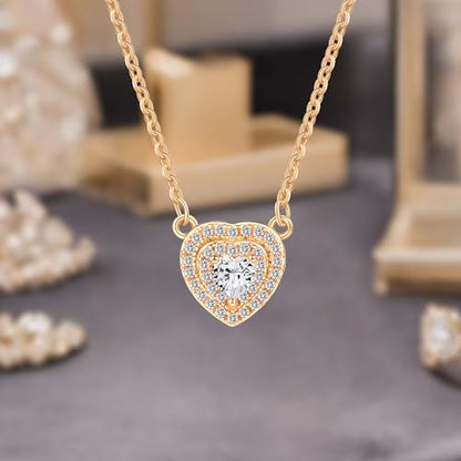 Gold Plated Pendant Necklaces for Women Cubic Zirconia Accent 18 Inch Adjustable Chain Hypoallergenic Gift for Wife Mom Birthday Valentines Day - style: Dainty heart