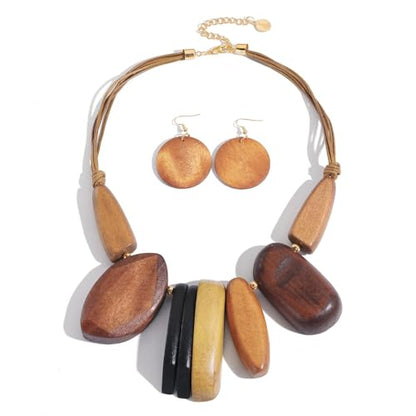 Coiris Chunky Statement Necklace and Earring Sets for Women Boho Wooden Necklaces Earrings Jewelry Set for Women - color: Classic