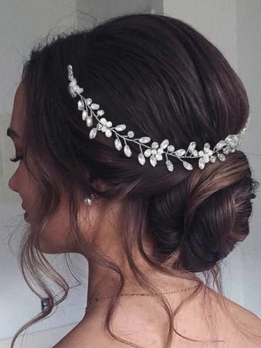 Asooll Bridal Hair Vine Silver Wedding Hair Accessories Rhinestone Headpiece for Women