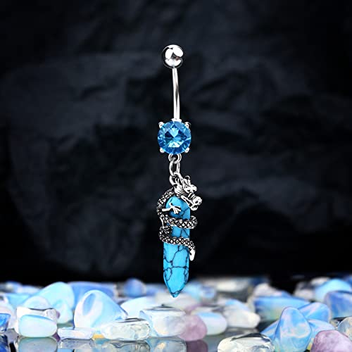 Halloween Belly Button Ring 14G Dragon Dangle Belly Ring Burn Silver Navel Piercing Jewelry Purple Belly Button Piercing - color: Blue