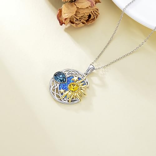 AOBOCO 925 Sterling Silver Moon Sun Star Necklace Celtic Jewelry for Women Girls - color: Silver&Gold&Blue&Purple Opal