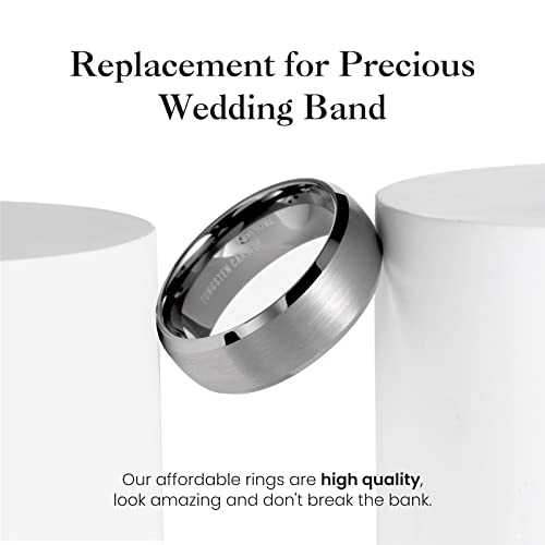 King Will Wedding Band for Men Women, 2/4/6/7/8mm Domed Matte Brushed Tungsten Carbide Rings, Solid/Dual Color Engagement Rings, Comfort Fit - color: Gunmetal&Polished Edge-8mm