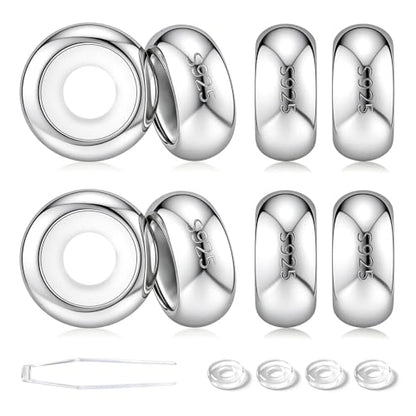 GW Stopper Charms 925 Sterling Silver Round Rondelle Spacer Beads with Exquisite Velvet Bag for Charm Bracelets for Women - color: Silver-8PCS