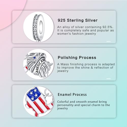 LUXILLA Charms for Bracelets & Necklace 925 Sterling Silver Charms Elephant Happy Birthday Charm Fit for Valentine's Day Mother's Day Jewelry Gift for Women - color: American Flag Charm