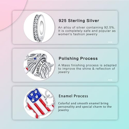 LUXILLA Charms for Bracelets & Necklace 925 Sterling Silver Charms Elephant Happy Birthday Charm Fit for Valentine's Day Mother's Day Jewelry Gift for Women - color: American Flag Charm