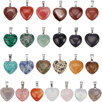 PH PandaHall 25pcs Heart Stone Charms, Crystal Chakra Stone Pendant Love Heart Shape Quartz Gemstone Charms Pendants for Valentine's Day Mother Wedding Birthday Necklace Jewelry Making Keychain - color: 2 Sizes Heart -25pcs