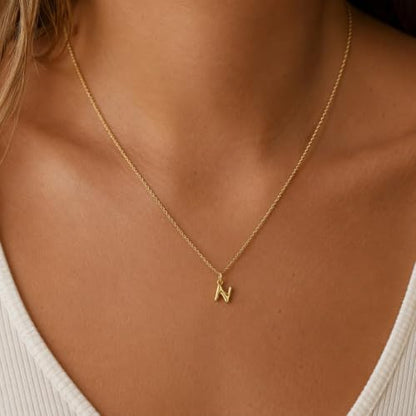 Gold Puffed Initial Letter Charm - 10 Karat Gold - 3D Bubble Letter Pendant - style: Letter n
