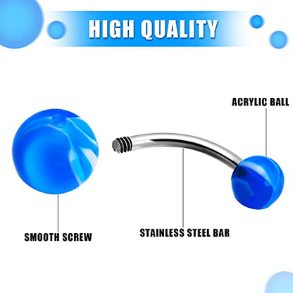 200 Pcs Belly Button Rings Bulk Colorful Body Piercing Jewelry Stainless Steel Belly Rings Navel Piercing Jewelry Pack for Women Girls