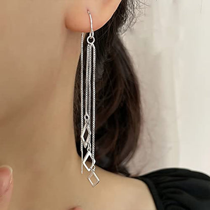 925 Sterling Silver Dangle Earrings with Charms Heart, Water drop, Moon, Star Long Drop Earring for Women Jewelry Gifts Hypoallergenic - color: geometry