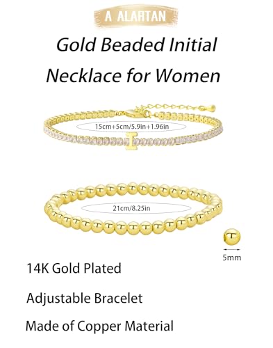 14K Gold Plated Bracelets for Women Dainty Tennis Initial Bracelet Trendy Beaded Stackable Charm Bracelets Layered Waterproof Bracelet Dainty Bracelet for Women Jewelry Gifts - style: I
