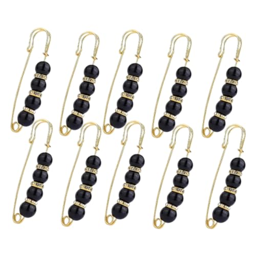 Faux Pearl Brooch Set for Women, Sweater Shawl Clips with Safety Pin Clasp, Clothing Accessories for Dresses, Cardigans, Scarves, and Hats - color: black, size: 10
