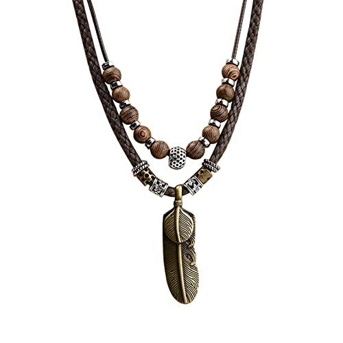 Wood Bead Necklace Africa Wooden Chain Statement Unisex Chunky Necklaces - color: leaf necklace