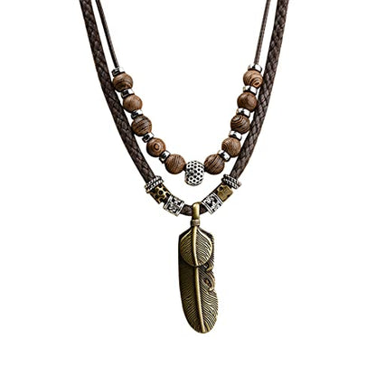 Wood Bead Necklace Africa Wooden Chain Statement Unisex Chunky Necklaces - color: leaf necklace