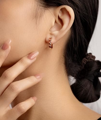 Evabelle Gold Hoop Earrings for Women 14K Real Gold Plated Cubic Zirconia Diamond Hoop Earrings Huggie Hoop Earring Women Earrings Earring for Men 925 Sterling Silver Post Hypoallergenic - color: Hoops 14-Red-14K Gold Plated