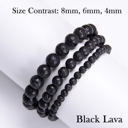 468Handmade Adjustable Natural Gemstone Crystal Bracelet Healing Power Energy Inspirational Gifts with Card for Unisex - color: 06-Black Lava(Solidify Belief), size: 6mm