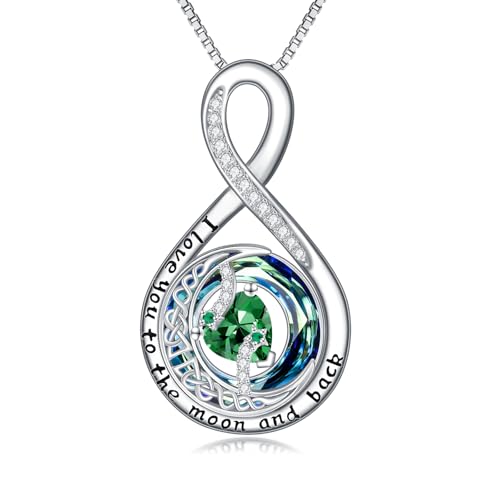TOUPOP Birthstone Necklace for Women 925 Sterling Silver Moon and Star Pendant Necklaces I Love You to the Moon and Back Jewelry Anniversary Birthday Gifts for Her Wife Girlfriend Mom - color: 05-May-Emerald