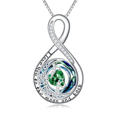 TOUPOP Birthstone Necklace for Women 925 Sterling Silver Moon and Star Pendant Necklaces I Love You to the Moon and Back Jewelry Anniversary Birthday Gifts for Her Wife Girlfriend Mom - color: 05-May-Emerald