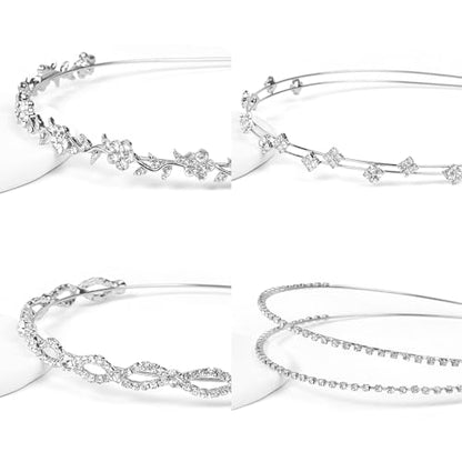 Rhinestone Headbands for Women Silver Bridal Headband Crystal Headpiece | Flower Leaf Girl Tiara Crown Head Band Wedding Hair Accessories for Girls, 4 Pcs - color: Silver
