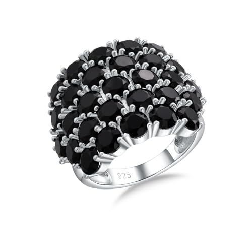 925 Sterling Silver Pave Birthstone Chunky Statement Rings for Women Men | 14K Gold Plated/Silver Large Dome Ring Birthday Cocktail Jewelry,Size 6 to 10(with Gift Box) - color: 13-Created Black Spinel