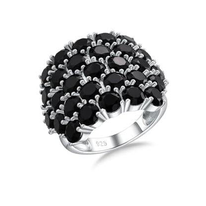925 Sterling Silver Pave Birthstone Chunky Statement Rings for Women Men | 14K Gold Plated/Silver Large Dome Ring Birthday Cocktail Jewelry,Size 6 to 10(with Gift Box) - color: 13-Created Black Spinel