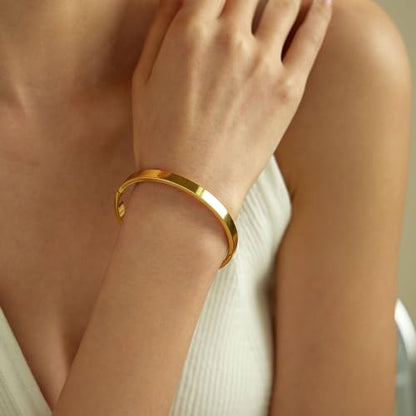 Gold Bracelets for Women, 18K Gold Plated Cubic Zirconia Bangle Bracelets Stainless Steel Eternity Crystal Oval Bracelet Cuff Bracelets for Women Jewelry - color: Bangle-Gold