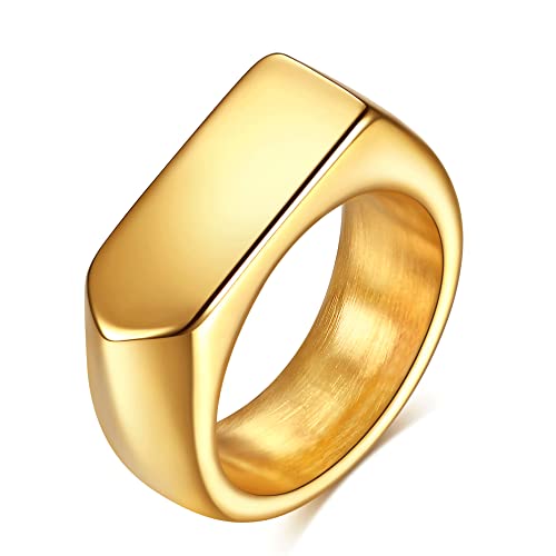 MYNENEY Stainless Steel Square Shape Signet for Men Statement Ring - color: Arrow Gold