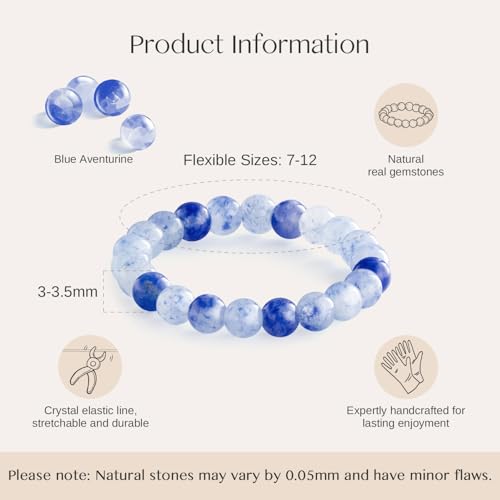 NLIEO Handmade Natural Gemstone Crystal Beaded Stretch Band Ring for Women | Handmade, 3mm Natural Stone, Size 7-12, Stretchy, Beaded Jewelry, Green Bead Rings, Trendy Jewelry Gift - style: Blue Aventurine