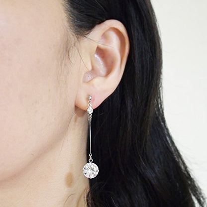 Drop Cubic Zirconia Invisible Clip On Earrings for Women Not Pierced Gold Teardrop Sqaure CZ Crystal Dangle Gold Silver Comfortable Clip On Earrings Bridal Wedding Prom - color: Round Silver2