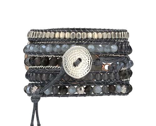 Bracelet for Women – Handmade Vegan Boho Natural Stone Layered Bracelet, Thailand Bohemian Stackable Beaded Wrap Bracelets, Summer Hippie Bracelet Stack, Fashion Jewelry Gifts - color: A30-Space Gray