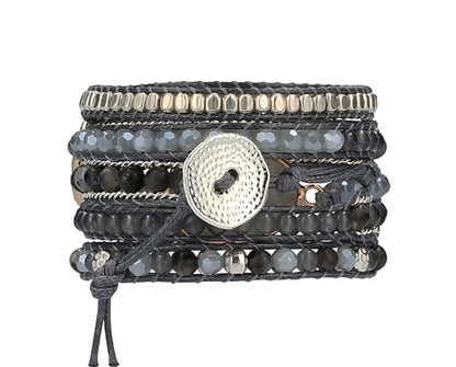 Bracelet for Women – Handmade Vegan Boho Natural Stone Layered Bracelet, Thailand Bohemian Stackable Beaded Wrap Bracelets, Summer Hippie Bracelet Stack, Fashion Jewelry Gifts - color: A30-Space Gray