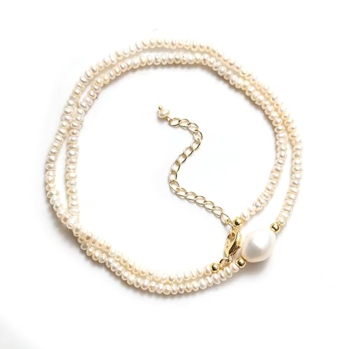 Gempires Gemstone Pearl Necklace for Women Beaded Birthstone Choker | Handmade gemstone beaded necklace with freshwater pearl — choose from 14 stones and birthstones, dainty choker on gold.
