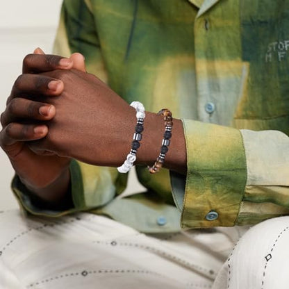 RANKEEF Tiger Eye Bracelet For Men 8MM Natural Stone Stretch Adjustable Black Crystal Beaded Bracelet for Men Women Gifts - color: 4,lava rock,tiger eye,white,black bracelet
