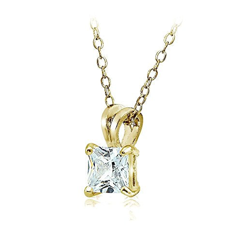 Hoops & Loops Sterling Silver, Yellow Gold Flash or Rose Gold Flash CZ Cubic Zirconia Square Solitaire Pendant Necklace - style: 8mm-Yellow Flash Silver
