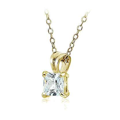 Hoops & Loops Sterling Silver, Yellow Gold Flash or Rose Gold Flash CZ Cubic Zirconia Square Solitaire Pendant Necklace - style: 9mm-Yellow Flash Silver