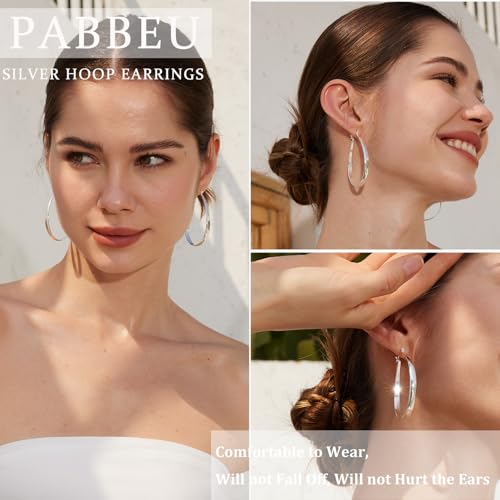 PABBEU Sterling Silver Hoop Earrings for Women, Lightweight Large Oval Hoops Earrings, Hypoallergenic Silver Hoop Earring for Women Gifts 30/40/50/60MM - color: silver 45*60mm/ 1.77*2.36in