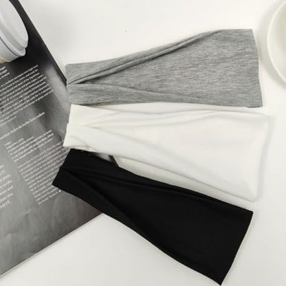 YONUF Fashion Headbands For Women Wide Headband Yoga Workout Head Bands Hair Accessories Band Black White Gray 6 Pack - color: Black/White/Gray