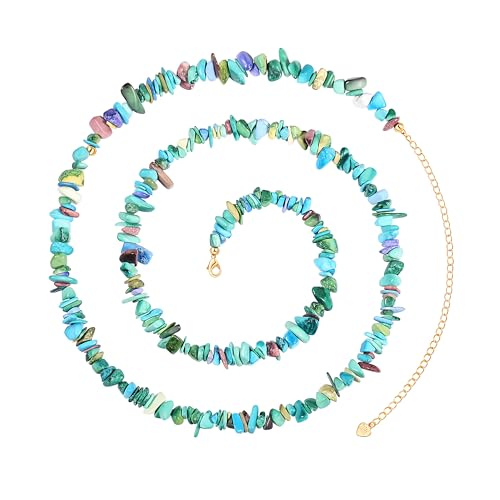 Aobei Pearl 8mm Round Natural Amazonite/Irregular Turquoise Long Beaded Necklace Wrap Bracelet Handmade Gemstone Jewelry for Women Men - style: Multicolors Turquoise-31.5"+6"