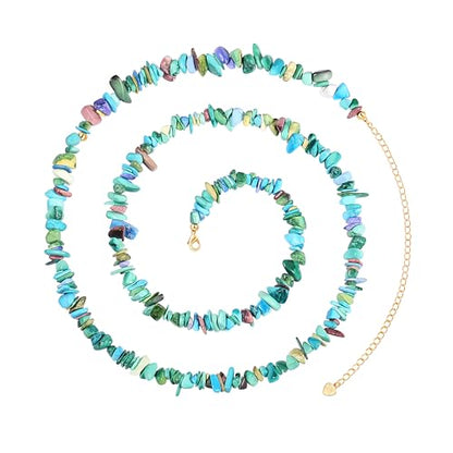 Aobei Pearl 8mm Round Natural Amazonite/Irregular Turquoise Long Beaded Necklace Wrap Bracelet Handmade Gemstone Jewelry for Women Men - style: Multicolors Turquoise-31.5"+6"