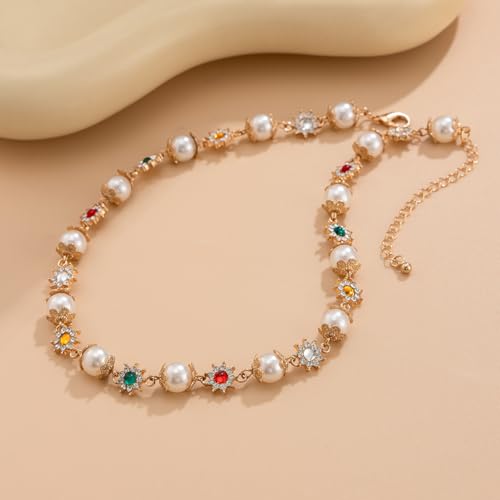 Gold/Silver Pearl Necklace for Men Faux Pearl Choker Necklace Beaded Adjustable Chain Gothic Chunky Beaded Statement Hip Hop Rock Party Festival Collar para Hombre Fashion Jewelry Gift for Men - style: Style-B-GD