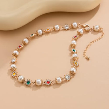 Gold/Silver Pearl Necklace for Men Faux Pearl Choker Necklace Beaded Adjustable Chain Gothic Chunky Beaded Statement Hip Hop Rock Party Festival Collar para Hombre Fashion Jewelry Gift for Men - style: Style-B-GD
