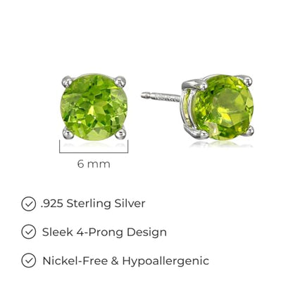 Amazon Essentials Sterling Silver Round Birthstone Stud Earrings - color: Green Peridot, August