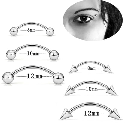 Bulk 20pc 16G Surgical Steel Curved Barbell 6mm-14mm Eyebrow Bar Ball Cone Ring Ear Piercing Jewelry Set - color: Shape: Ball & Cone, size: Bar Length: 6mm