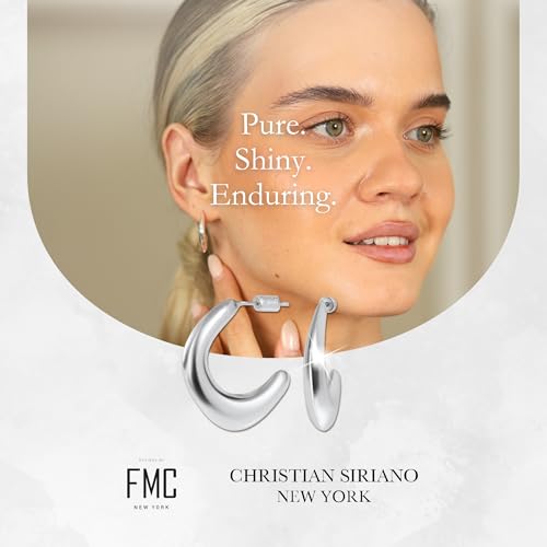 18K Gold Plated Sterling Silver Earrings for Women – Pure & Polished, Twist, Square, Hinged Tube, Abstract & Heart Shape Hoops – Lightweight, Hypoallergenic, Non-Tarnish Jewelry (Sizes: 3x35mm-46x30mm) - color: Silver, size: Abstract Shape (5x25mm)